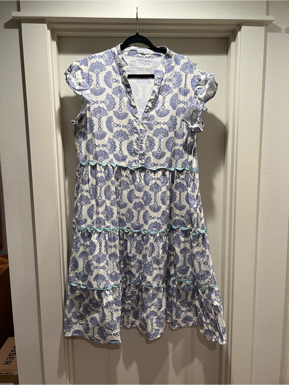 Women’s Blue and White Tiered Ruffle Dress
